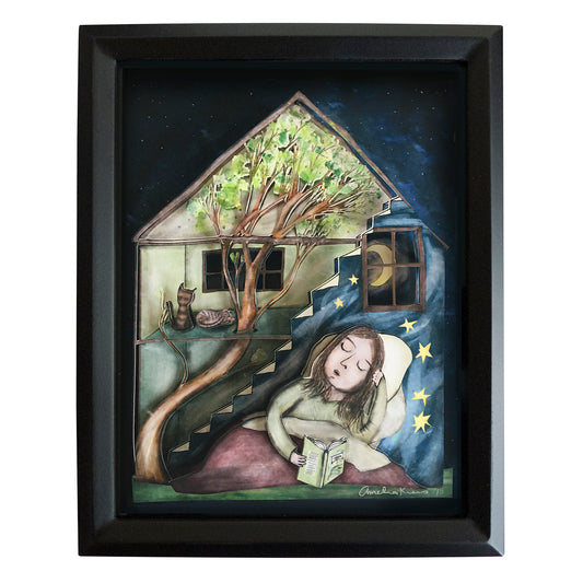 Reading at Night - Limited Edition Cut Paper Wall Art
