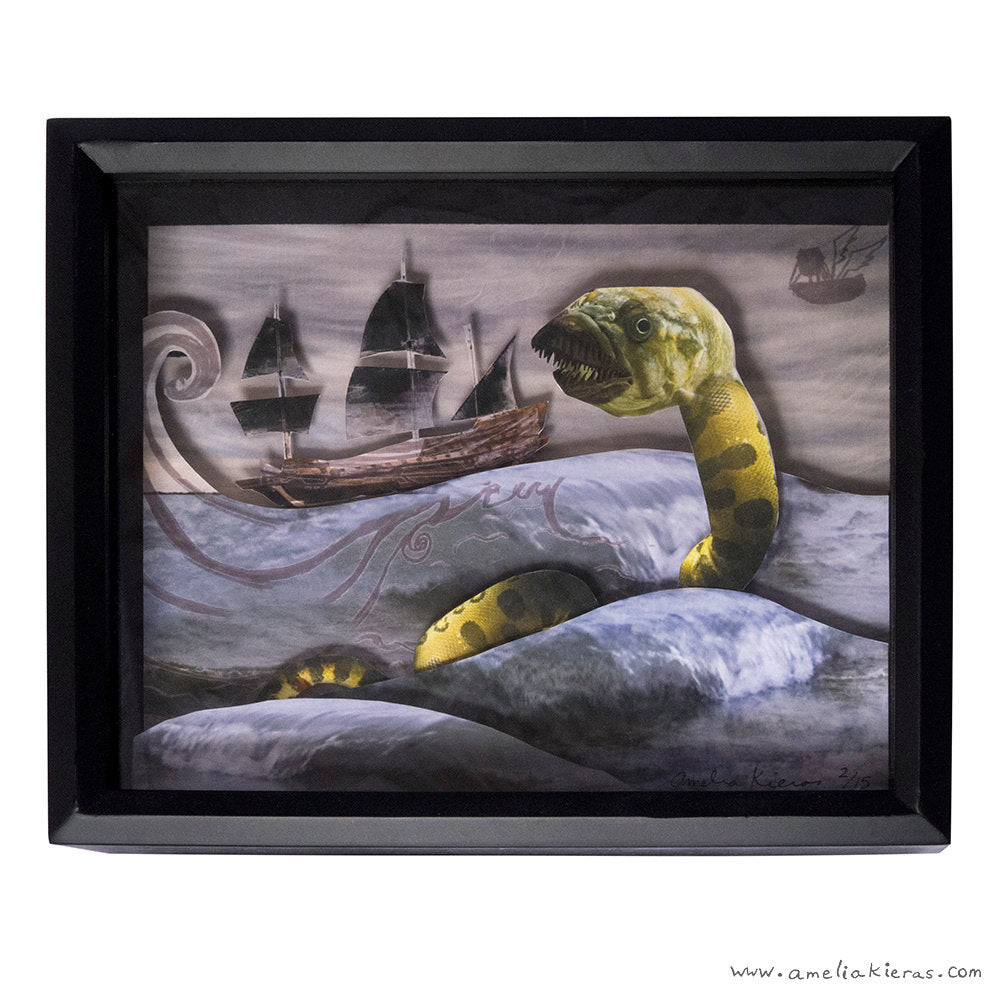 Sea Monster Shadow Box - Limited Edition Cut Paper Wall Art
