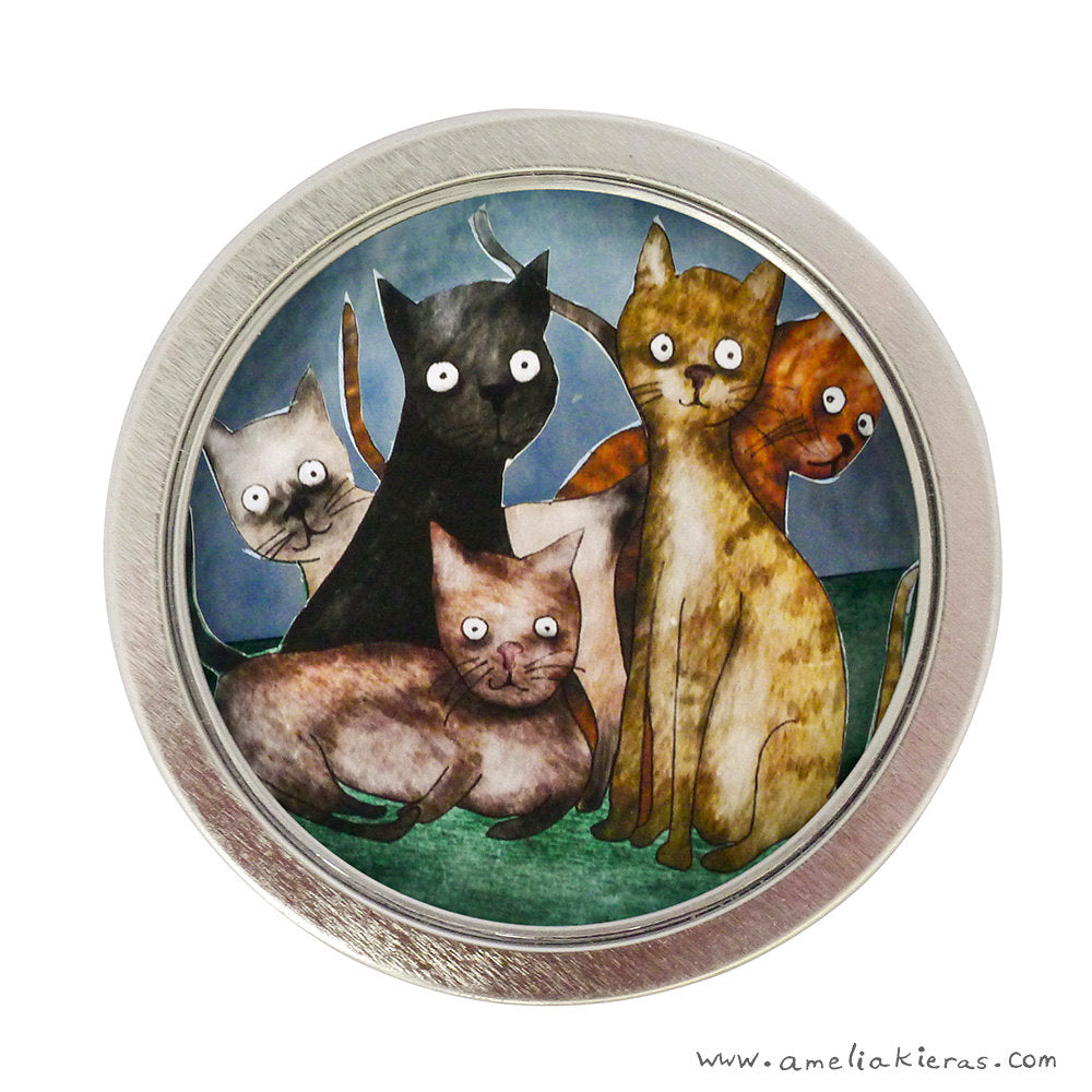 3D Paper Art Mini Shadow Box Magnet Cat Crowd