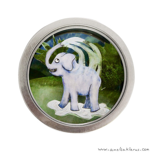 Elephant Bath 3D Paper Art Mini Shadow Box Magnet