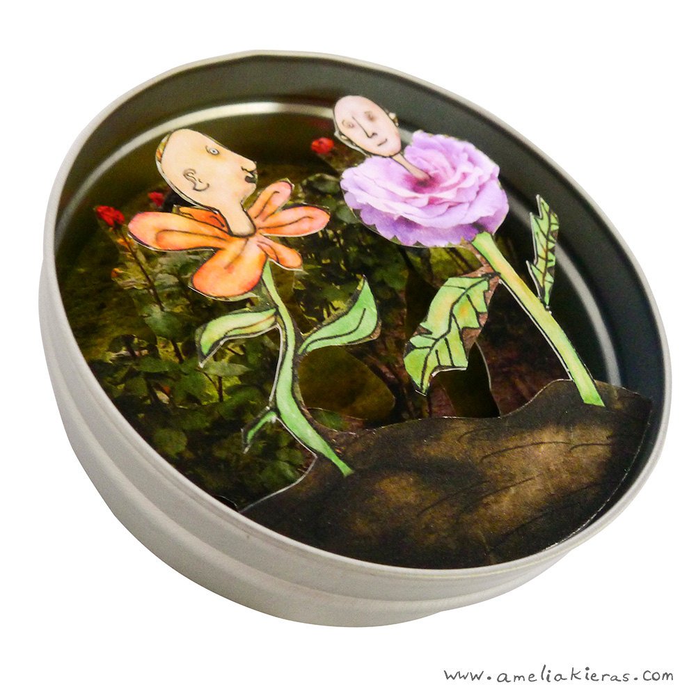 Flower People 3D Paper Art Mini Shadow Box Magnet