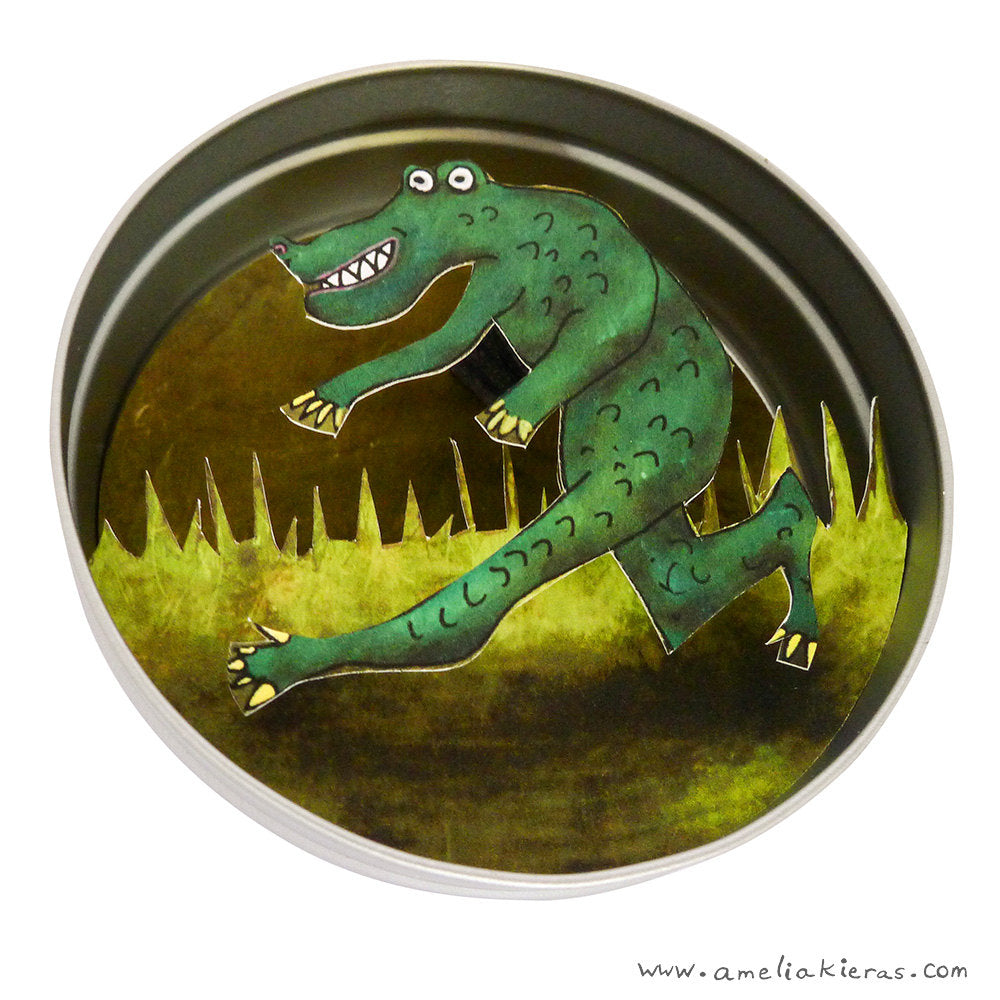 Lizard Man 3D Paper Art Mini Shadow Box Magnet