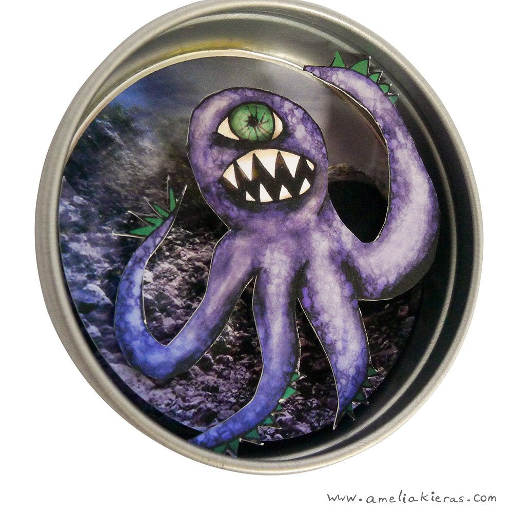 Purple Monster 3D Paper Art Mini Shadow Box Magnet