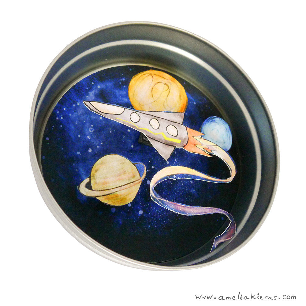 Outerspace Adventure 3D Paper Art Mini Shadow Box Magnet