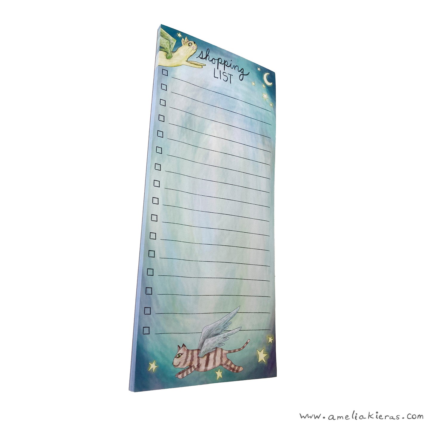 Flying Cat Shopping List Notepad, Lined, 4"x 9.25"