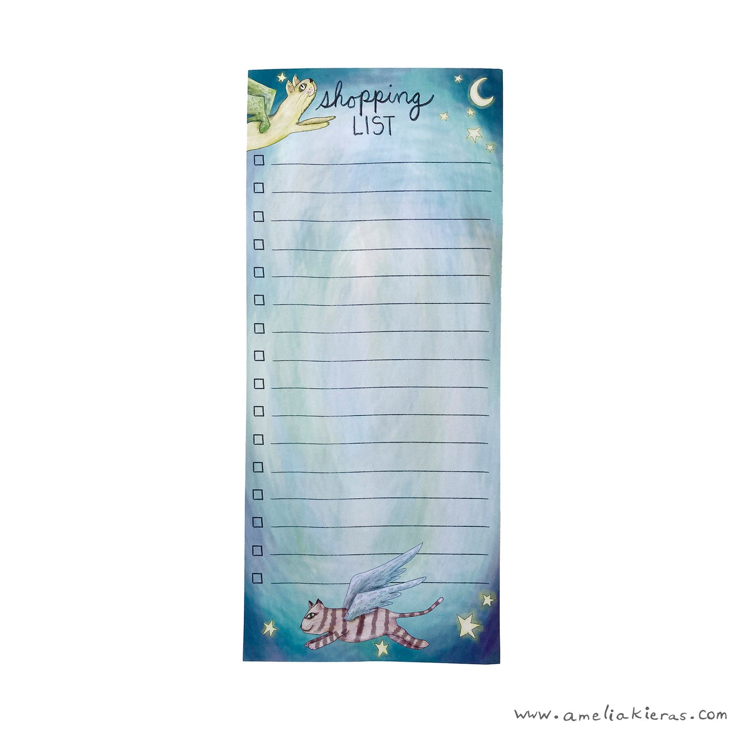 Flying Cat Shopping List Notepad, Lined, 4"x 9.25"