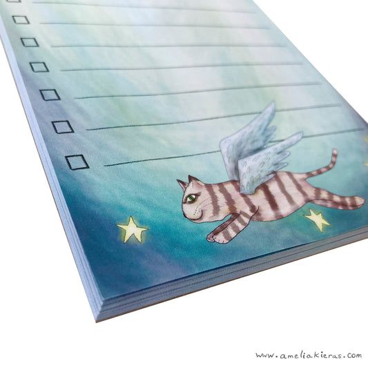 Flying Cat Shopping List Notepad, Lined, 4"x 9.25"