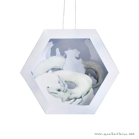 Snow Dragon Geometric Paper Scene Christmas Ornament