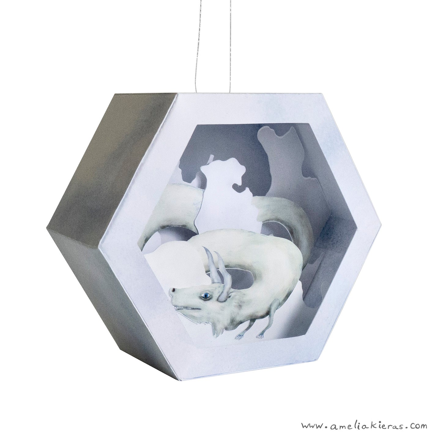 Snow Dragon Geometric Paper Scene Christmas Ornament