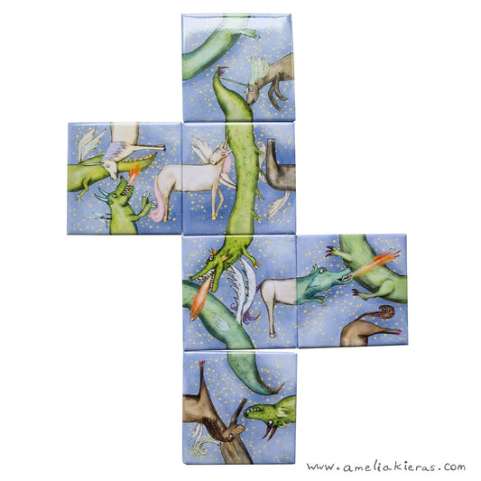 Puzzle Magnet Mixup Tiles - Dragons and Unicorns