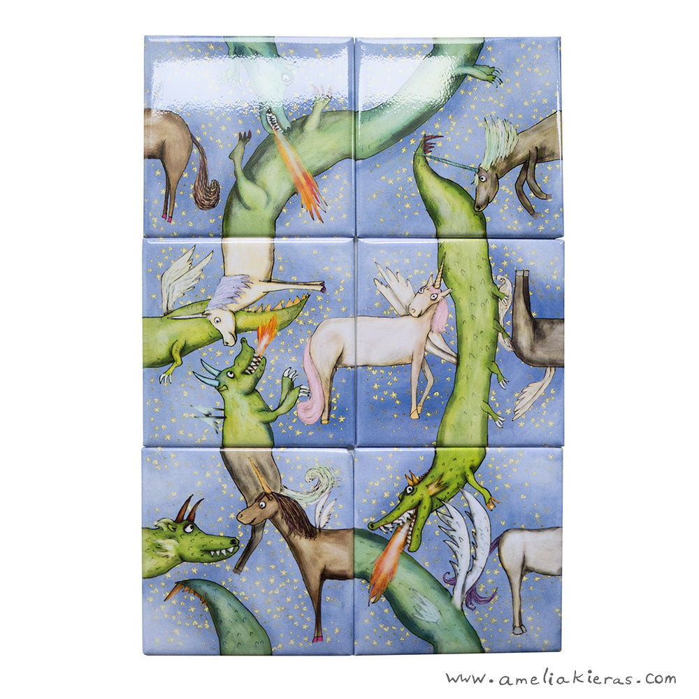 Puzzle Magnet Mixup Tiles - Dragons and Unicorns